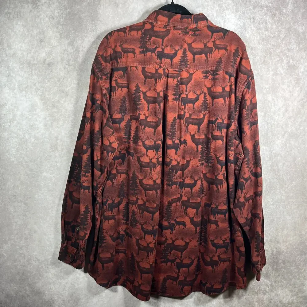 Woolrich Shirt Mens 2XLT Brown Deer Print Button Up Long Sleeves Casual Outdoors